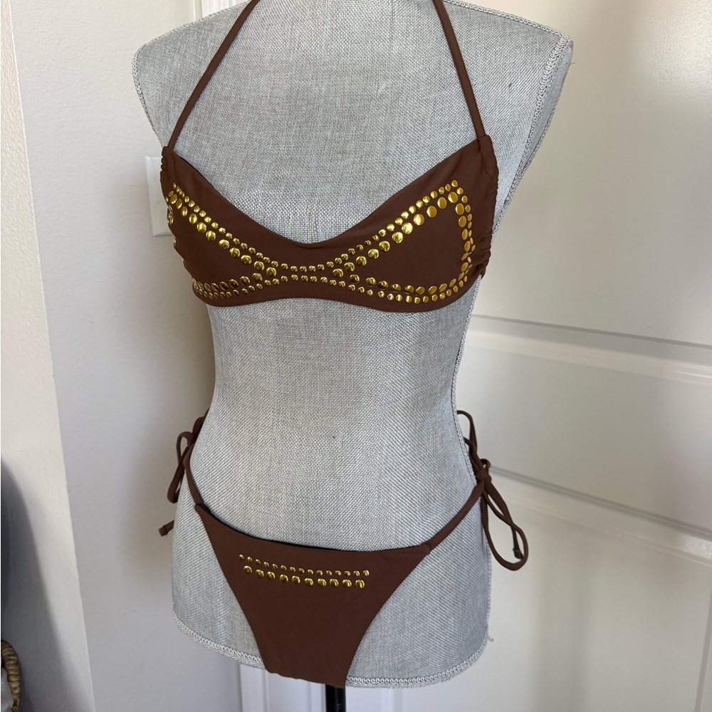 Brown Studded Women's Bikini Swimsuit